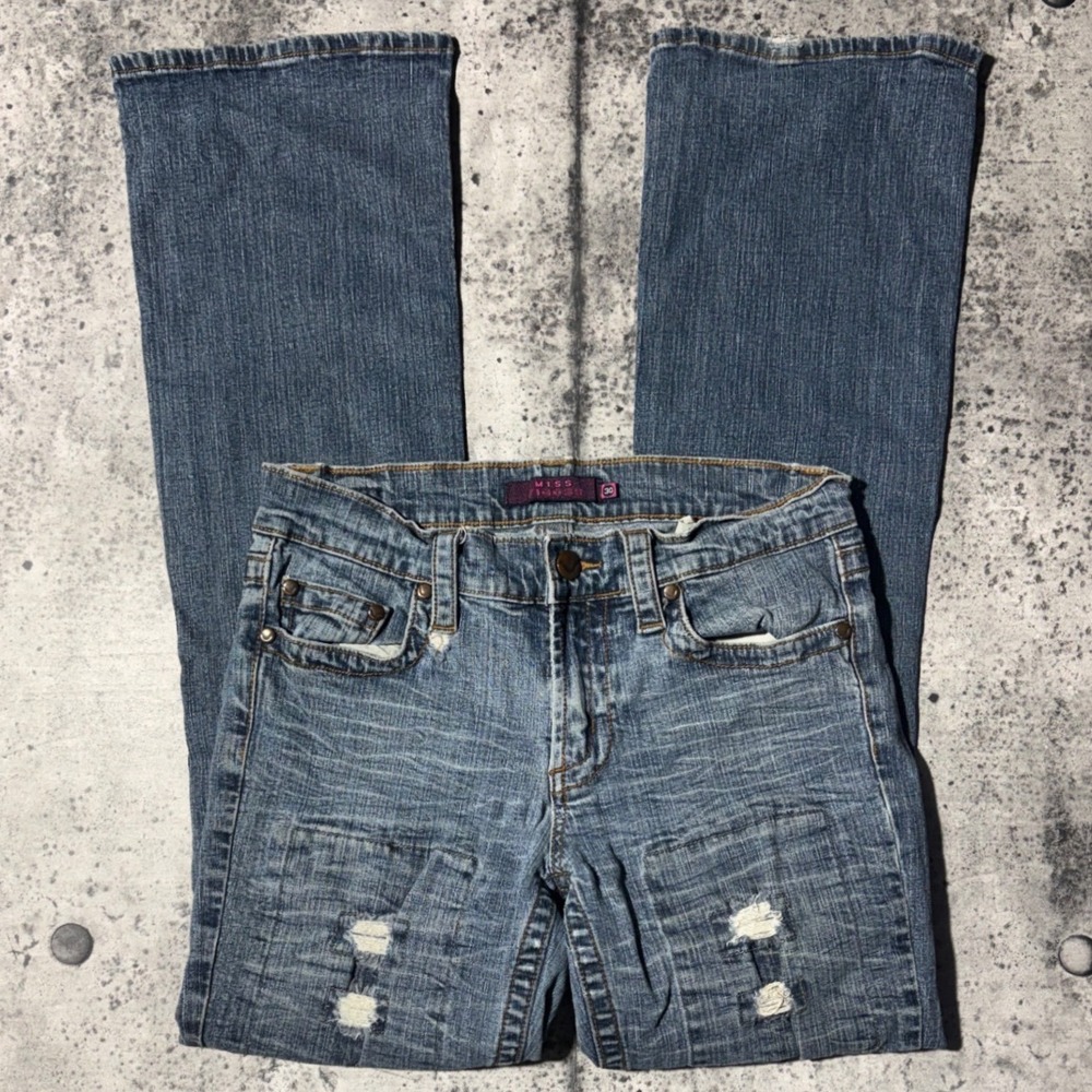 Vtg 00s/Y2K Miss Vigoss Womens Low Rise Distressed‎ Patch Bootcut Jeans
